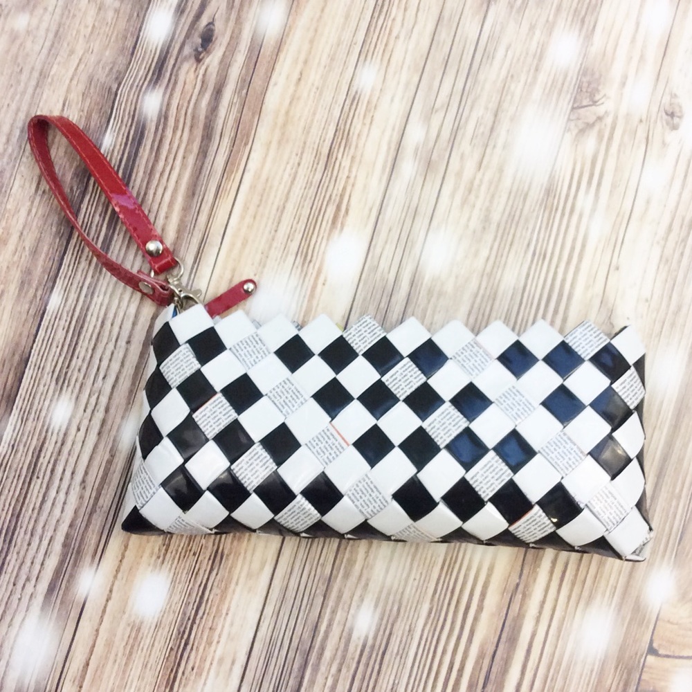 Black & White Checkered Candy Wrapper Clutch VEGAN